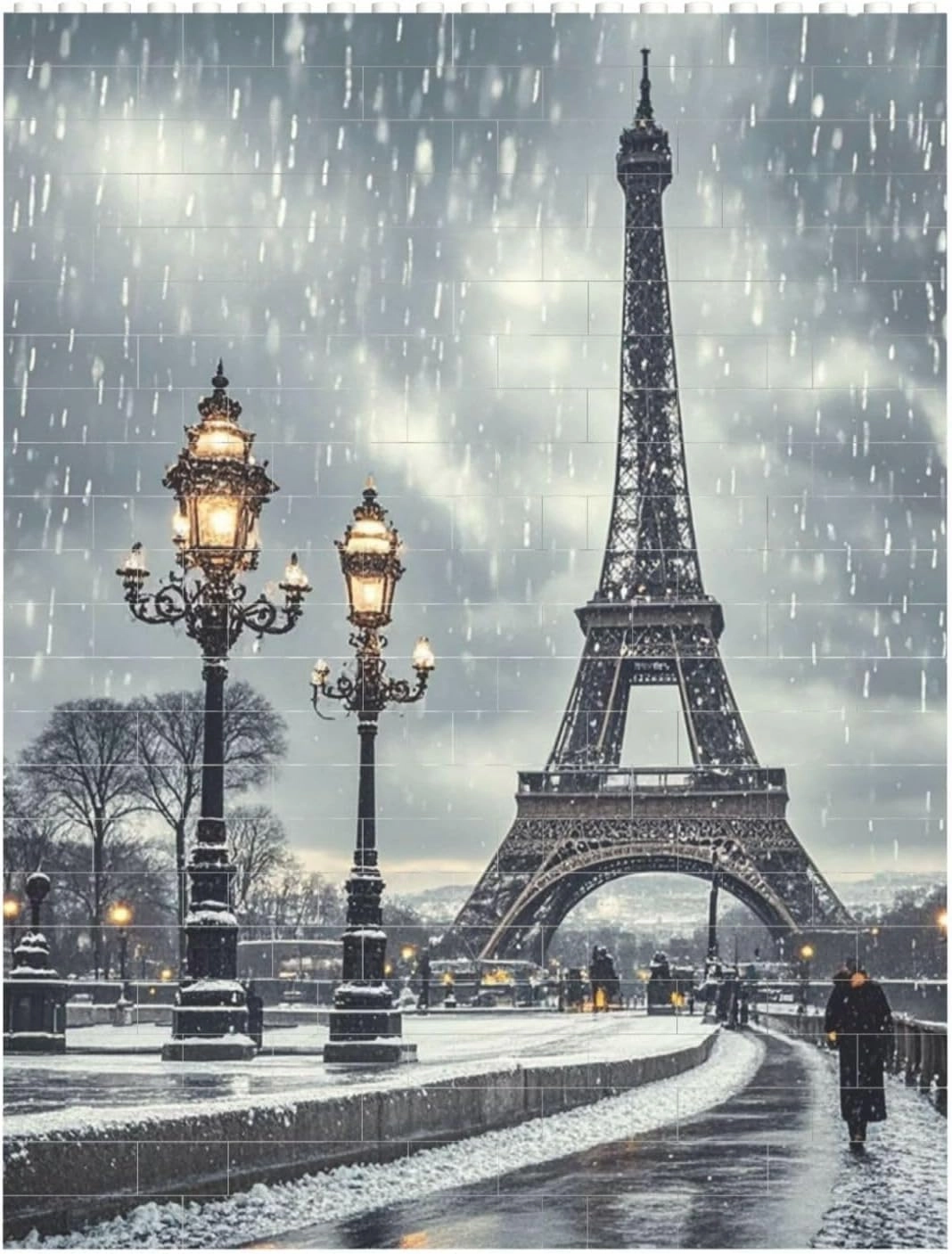 Eiffel Tower Winter Rainy Building Block Puzzle Personalized Building Bricks for Adults Square Shaped Block Puzzle Building Valentine's Day Gifts for Home Decor Brick Puzzle