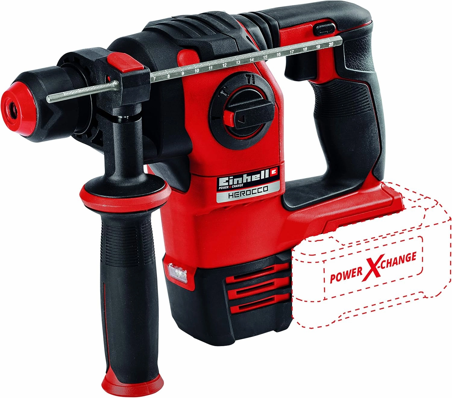 Einhell Herocco Power X-Change 18-Volt Cordless 3/4-Inch, Brushless 1200-RPM Rotary Hammer with Shocks, Variable Speed, 2.2J Impact Power, 5500 Blows/Min, w/SDS-Plus, Rotational Drilling, Tool Only