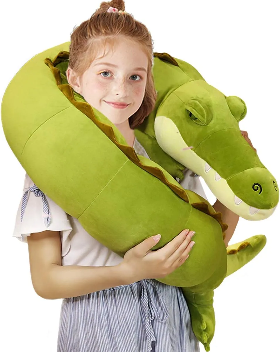 ELAINREN Large Realistic Crocodile Plush Giant Alligator Stuffed Animal Soft Green Crocodile Hugging Pillow Decor Gifts Xmas Birthday,47.2''