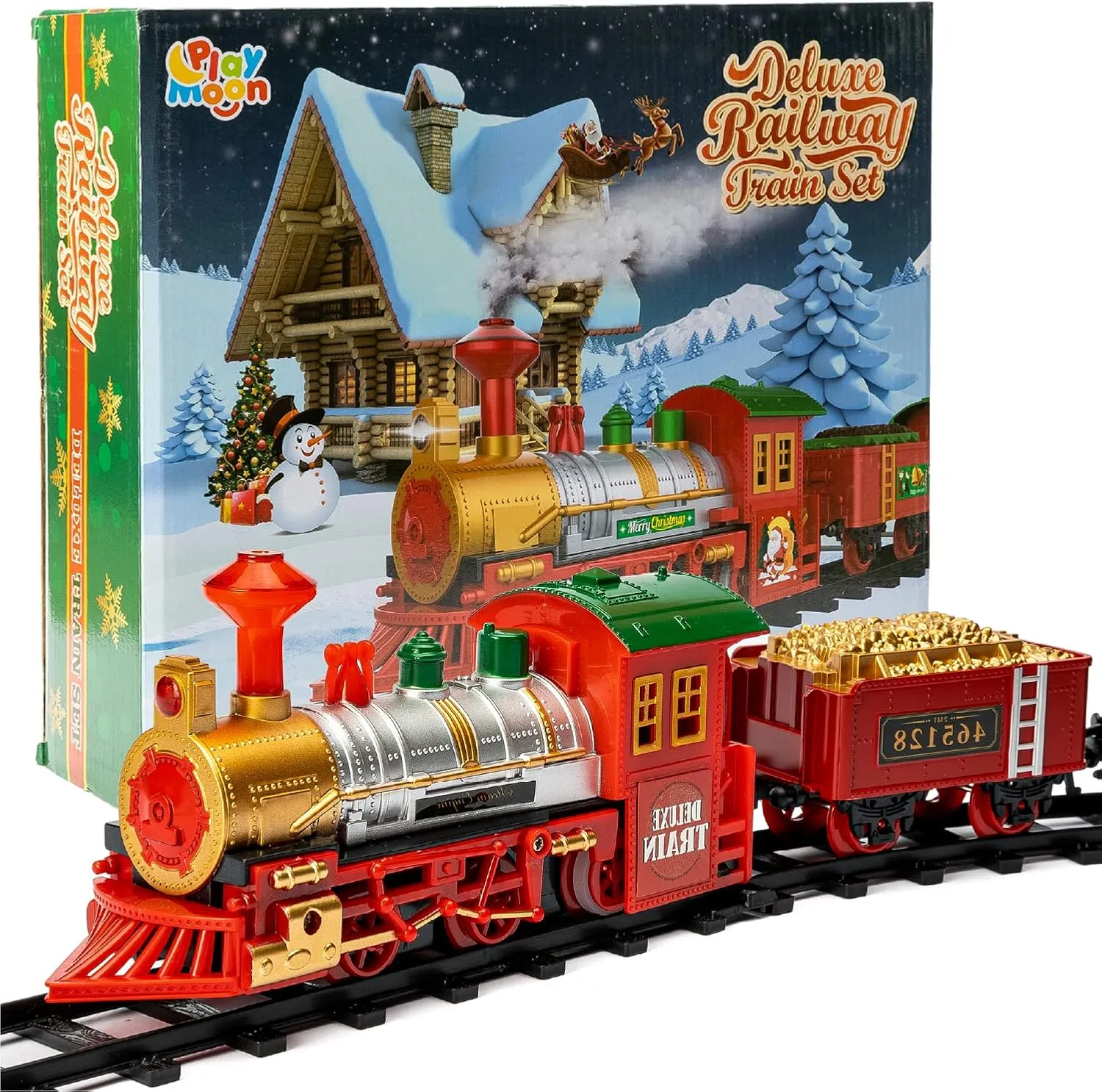 Electric Train Set for Christmas Tree 39 PCS Deluxe Railway Train Tracks Set with Lights and Sounds for Christmas Decoration Train Car Engine and Accessories Toys for Boys and Girls