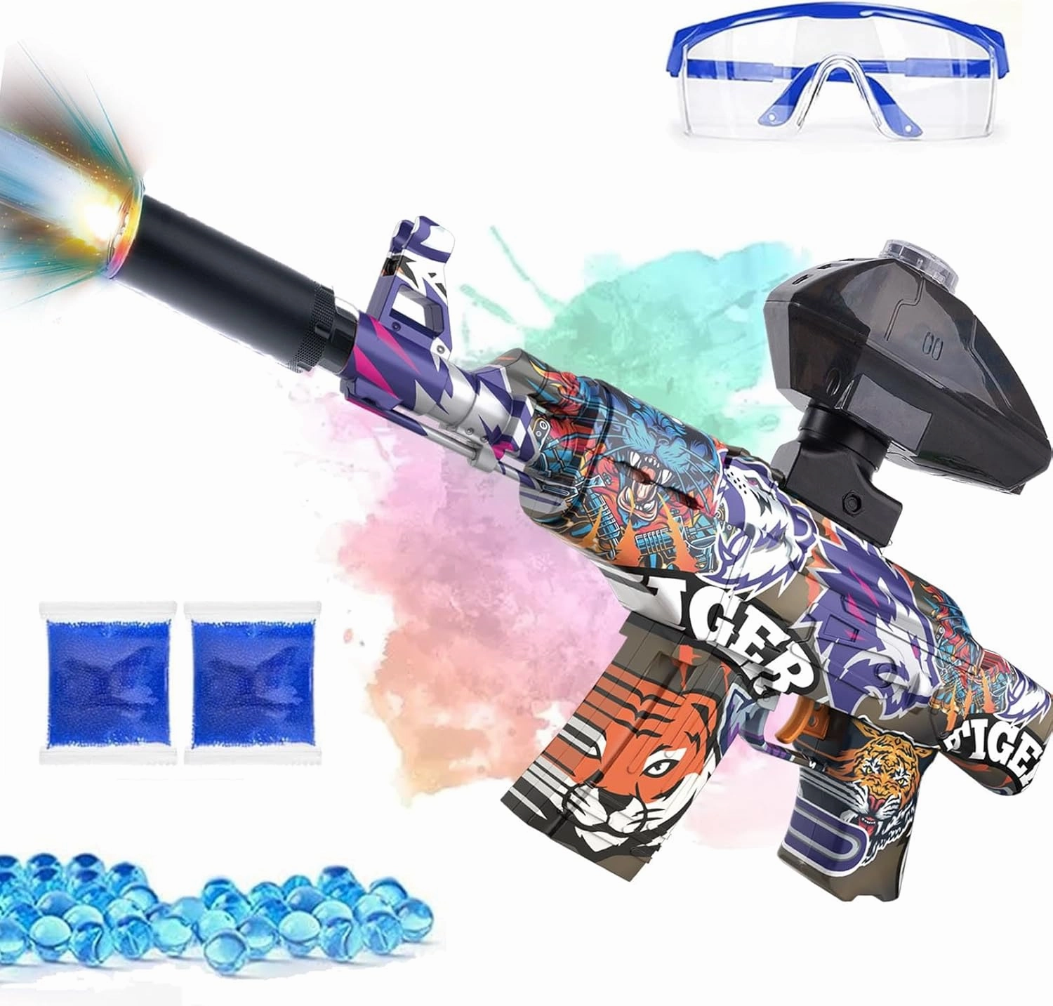 Electric Gel Ball Blaster with Flash,with Rechargeable High-Speed Automatic Splatter Safe Outdoor Game Party Gift for Ages 14 