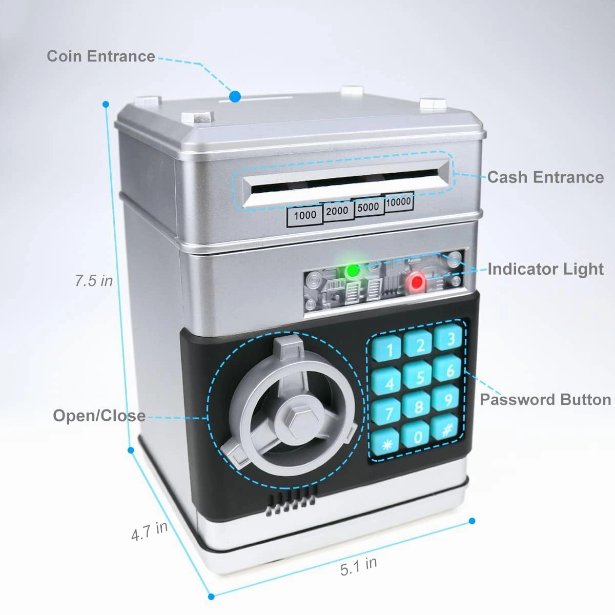 Electronic Password Piggy Bank for Kids - Mini ATM Safe Bank Toy for 3-14 Year Old Boys and Girls