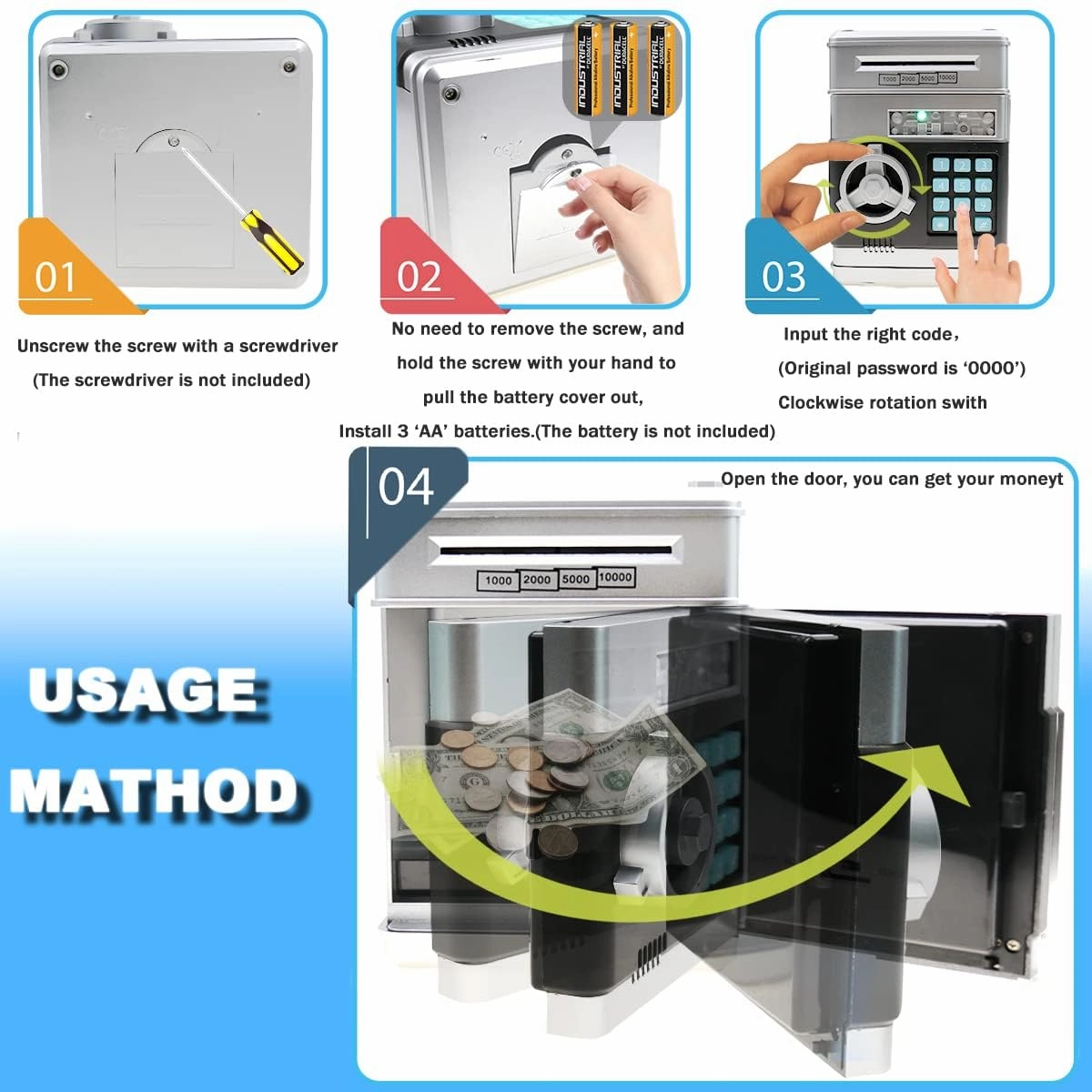 Electronic Password Piggy Bank for Kids - Mini ATM Safe Bank Toy for 3-14 Year Old Boys and Girls