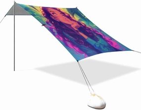 Elegant Woman Beach Canopy UPF50 Waterproof Sun Shade with Sand Shovel for Backyard, Grassland, Park