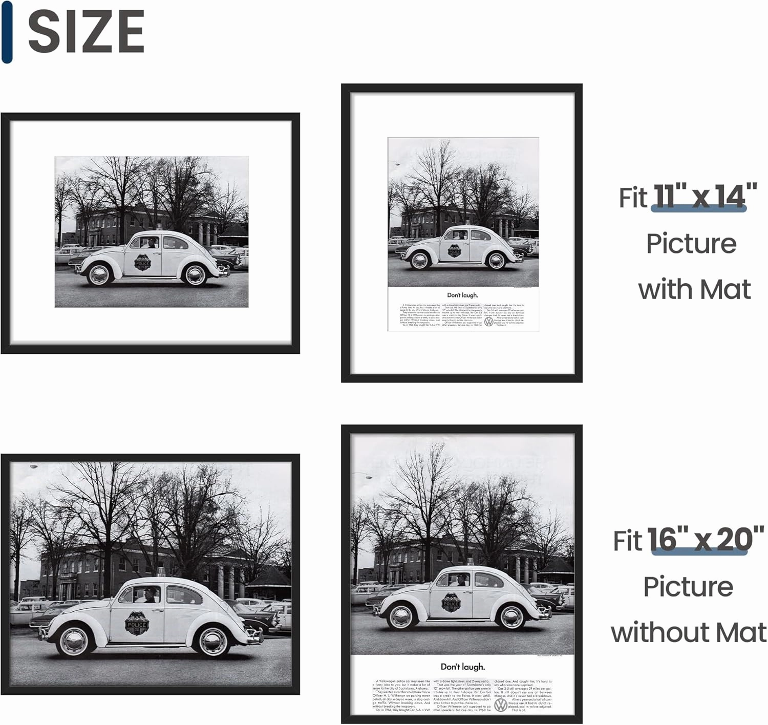 ENJOYBASICS 16x20 Picture Frame, Display Poster 11x14 with Mat or 16 x 20 Without, Wall Gallery Photo Frames, Black, 2 Pack