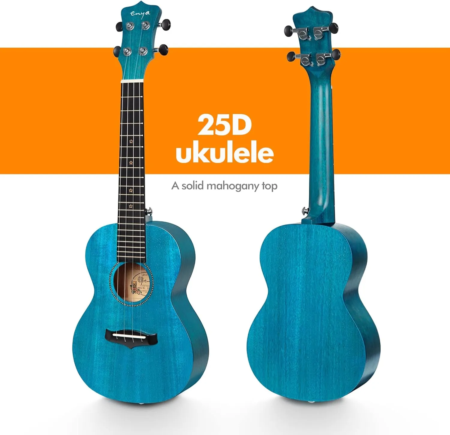 Enya Concert Ukulele 23 Inch Blue Solid Mahogany Top with Ukulele Starter Kit Includes Online Lessons, Tuner,Case, Strap, Strings, Capo, Sand Shaker, Pick,Polish Cloth (EUC-25D BU)