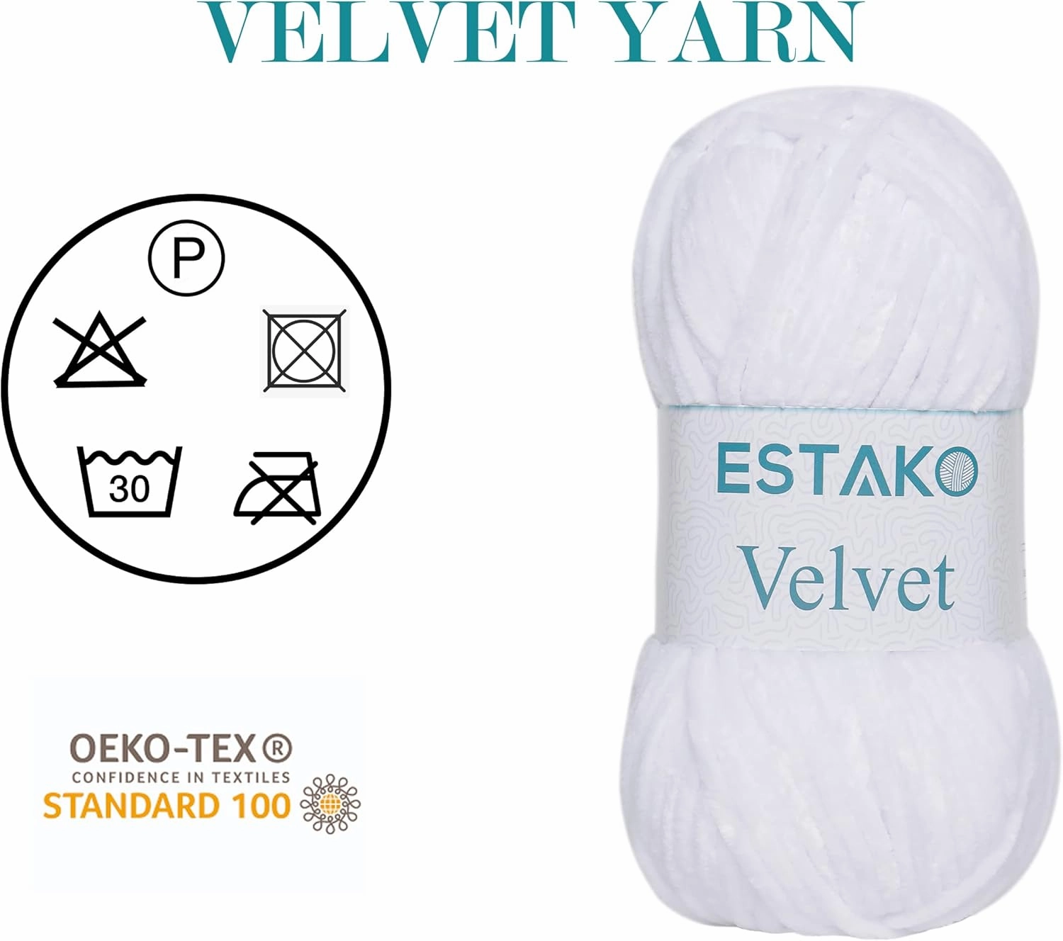 Estako Velvet (3- Skeins Pack) Chenille Blanket amigurumi Yarn for Crocheting and Knitting Super Bulky 3x100 gr (3x132 yds) (1110 - White)