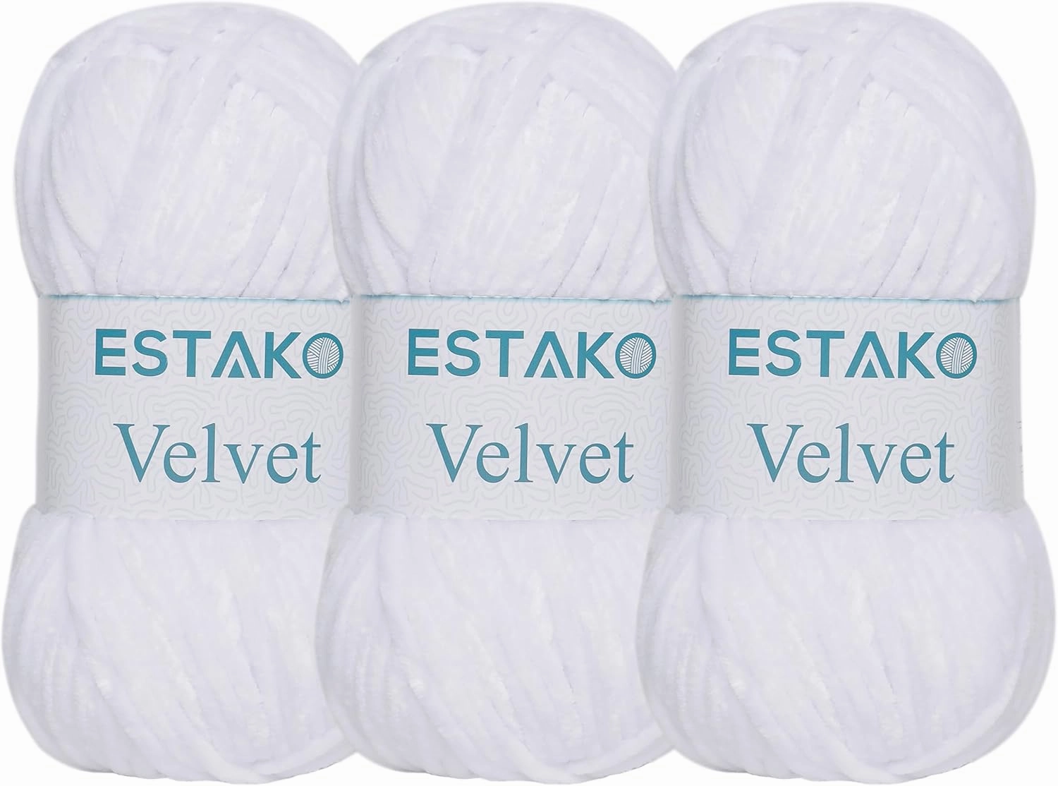 Estako Velvet (3- Skeins Pack) Chenille Blanket amigurumi Yarn for Crocheting and Knitting Super Bulky 3x100 gr (3x132 yds) (1110 - White)