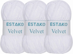 Estako Velvet (3- Skeins Pack) Chenille Blanket amigurumi Yarn for Crocheting and Knitting Super Bulky 3x100 gr (3x132 yds) (1110 - White)