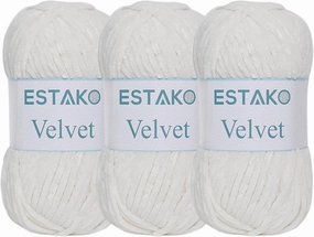 Estako Velvet (3- Skeins Pack) Chenille Blanket amigurumi Yarn for Crocheting and Knitting Super Bulky 3x100 gr (3x132 yds) (1150 - Cream)
