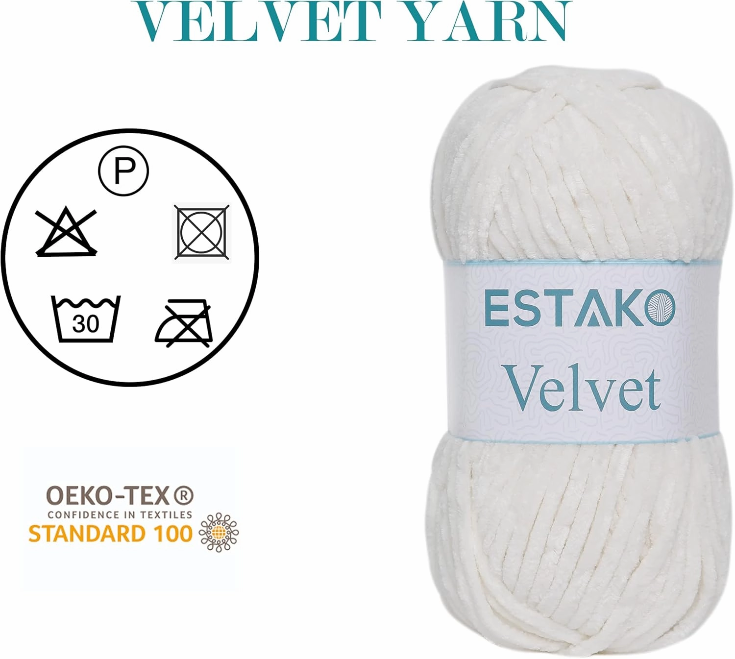 Estako Velvet (3- Skeins Pack) Chenille Blanket amigurumi Yarn for Crocheting and Knitting Super Bulky 3x100 gr (3x132 yds) (1150 - Cream)