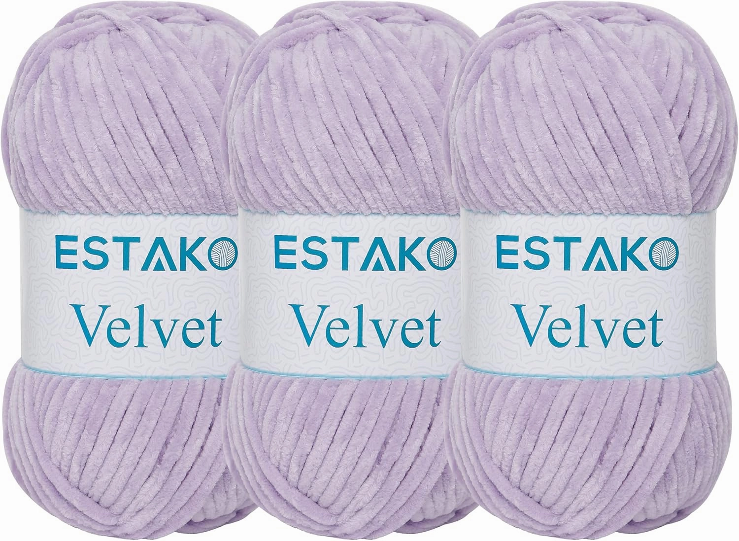 Estako Velvet (3- Skeins Pack) Chenille Blanket amigurumi Yarn for Crocheting and Knitting Super Bulky 3x100 gr (3x132 yds) (1630 - Lilac)