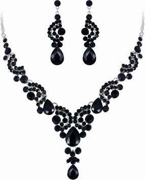 EVER FAITH Rhinestone Crystal Bridal Floral Wave Teardrop Necklace Earrings Set