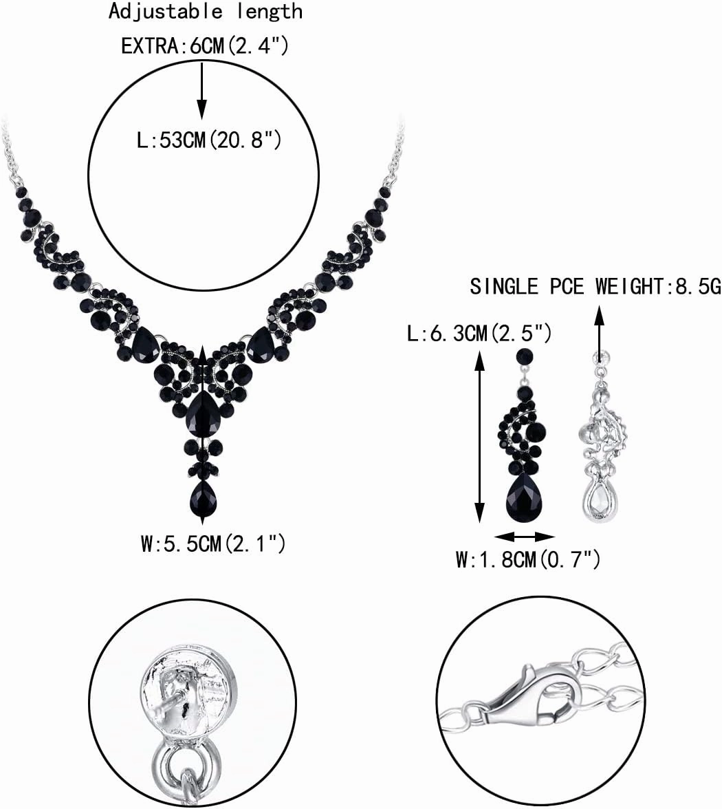 EVER FAITH Rhinestone Crystal Bridal Floral Wave Teardrop Necklace Earrings Set