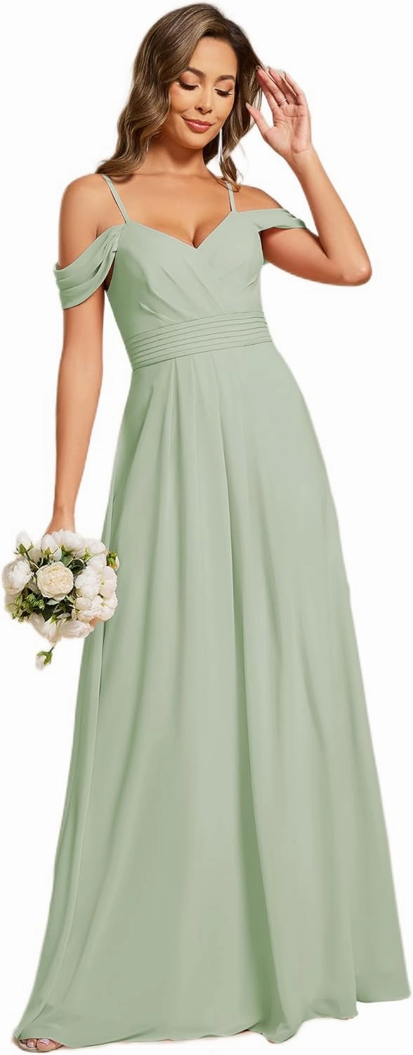 Ever-Pretty Women's V Neck Pleated Sleeveless Chiffon Floor Length A Line Bridesmaid Dresses 02354