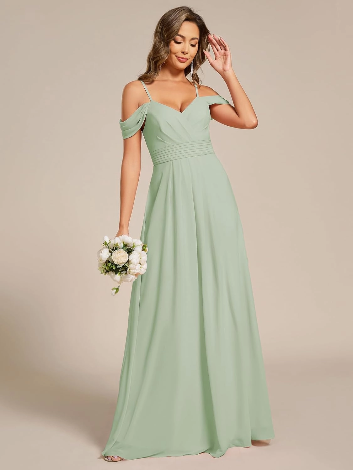 Ever-Pretty Women's V Neck Pleated Sleeveless Chiffon Floor Length A Line Bridesmaid Dresses 02354