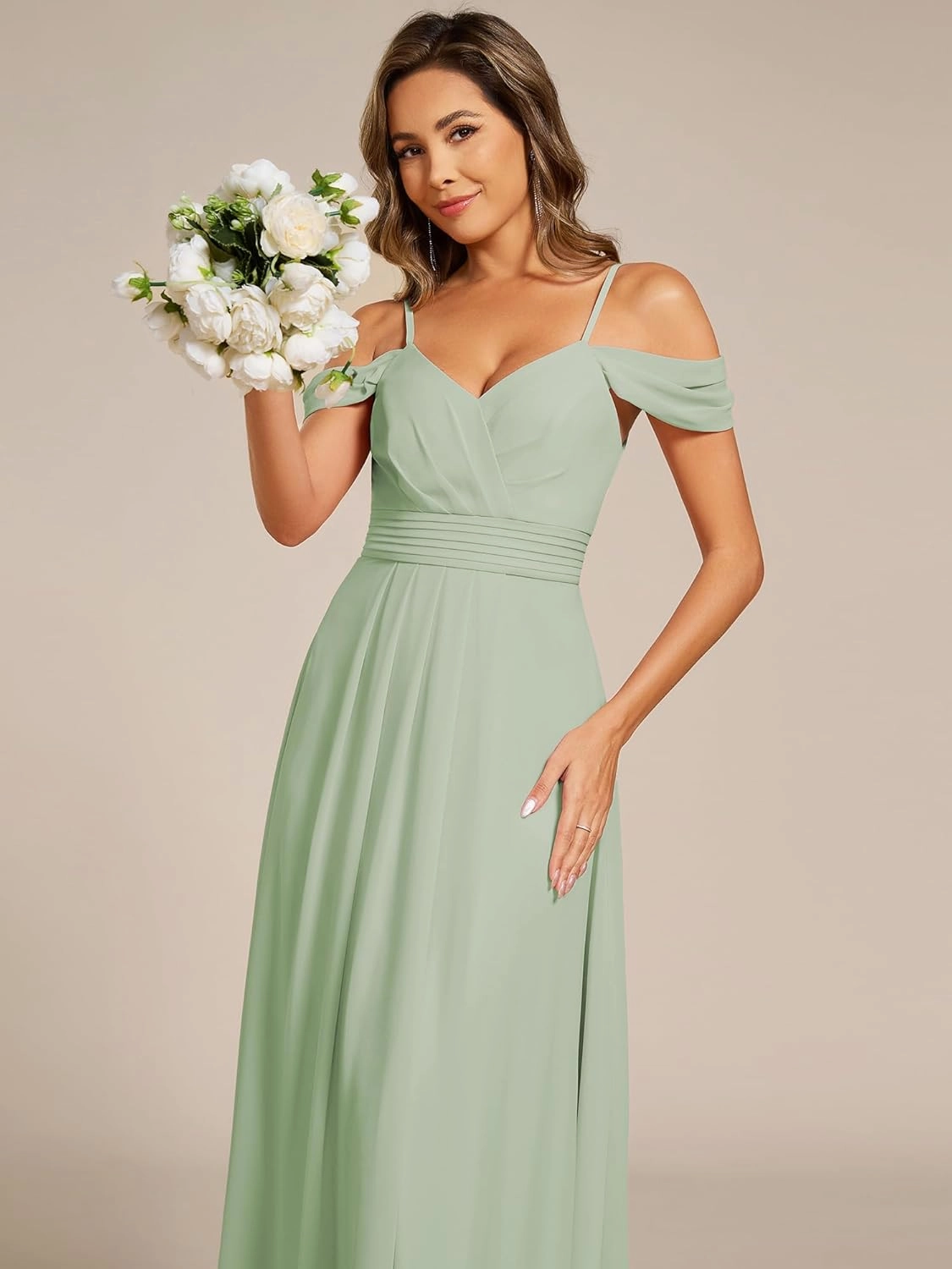 Ever-Pretty Women's V Neck Pleated Sleeveless Chiffon Floor Length A Line Bridesmaid Dresses 02354