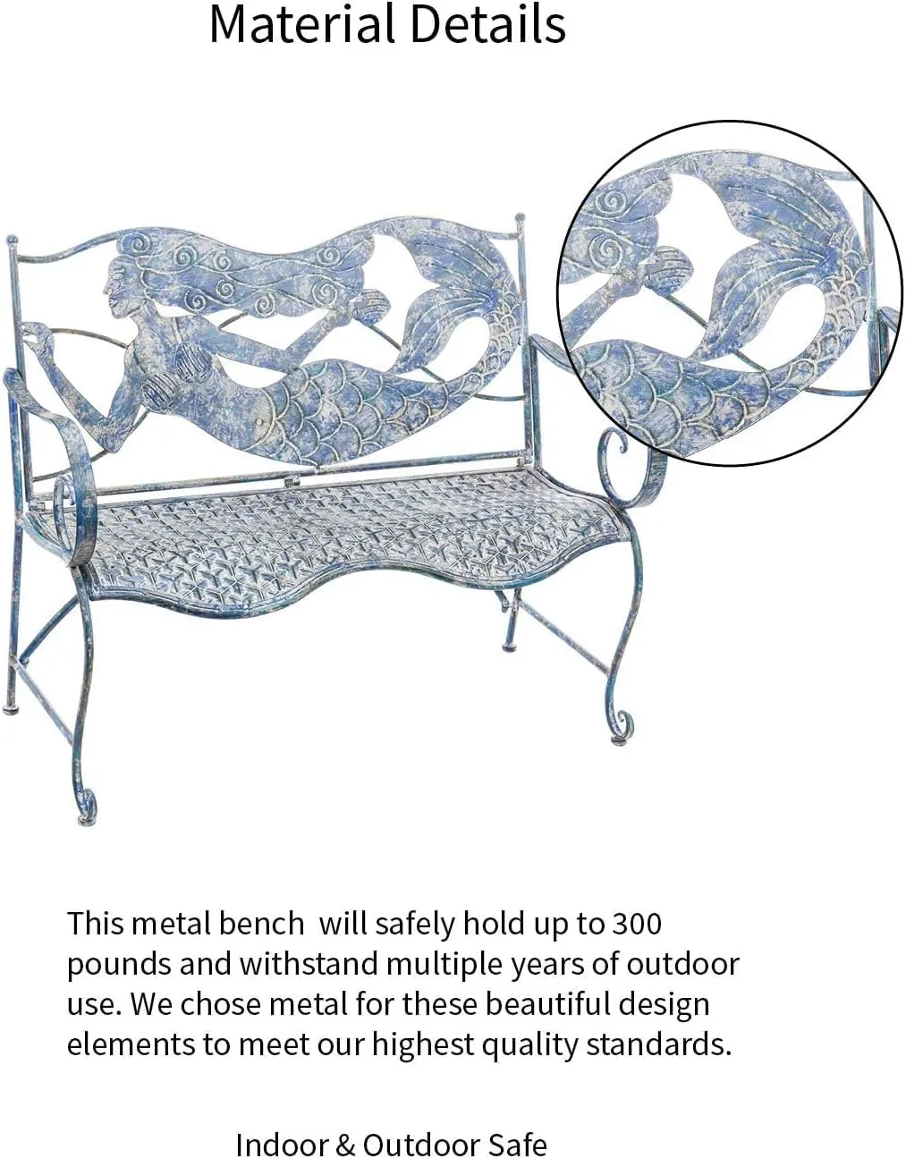 Evergreen Garden Mermaid Garden Bench Outdoors & Indoors | Cast Iron Metal Patio Bench | Outdoor Seating Furniture | Seats for Park, Porch, Deck, Yard