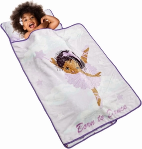 EVERYDAY KIDS Toddler Nap Mat with Removable Pillow - Born to Dance African American Ballerina - Carry Handle with Straps Closure, Rollup Design for Preschool, Daycare, Sleeping Bag - Ages 2-6 Years