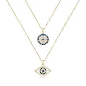 Evil Eye Necklace Layered Necklaces for Women, 2Pcs 18K Gold Plated Dainty Evil Eye Choker Pendant Necklace Handmade Evil Eye Jewelry Protection Gifts (gold)