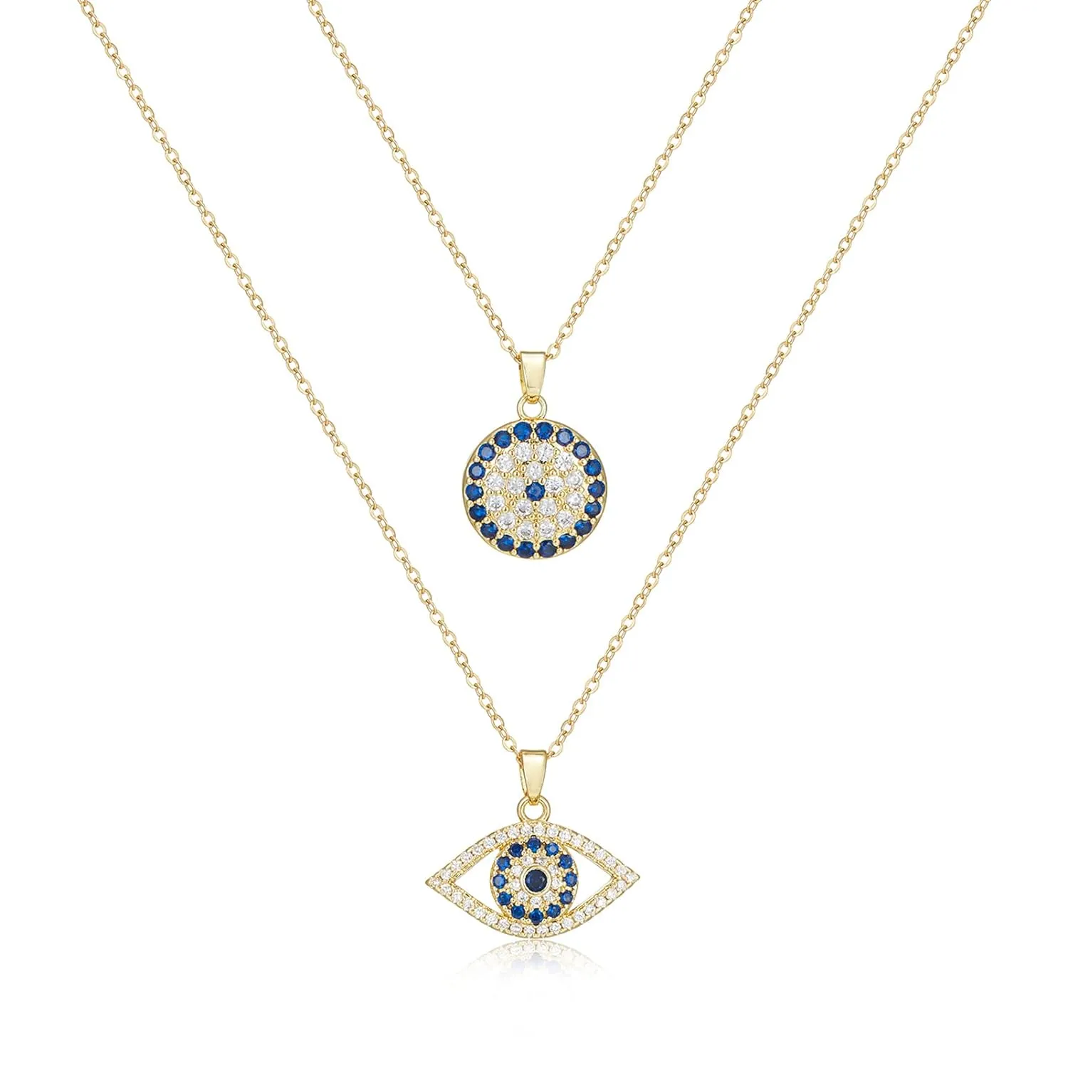 Evil Eye Necklace Layered Necklaces for Women, 2Pcs 18K Gold Plated Dainty Evil Eye Choker Pendant Necklace Handmade Evil Eye Jewelry Protection Gifts (gold)