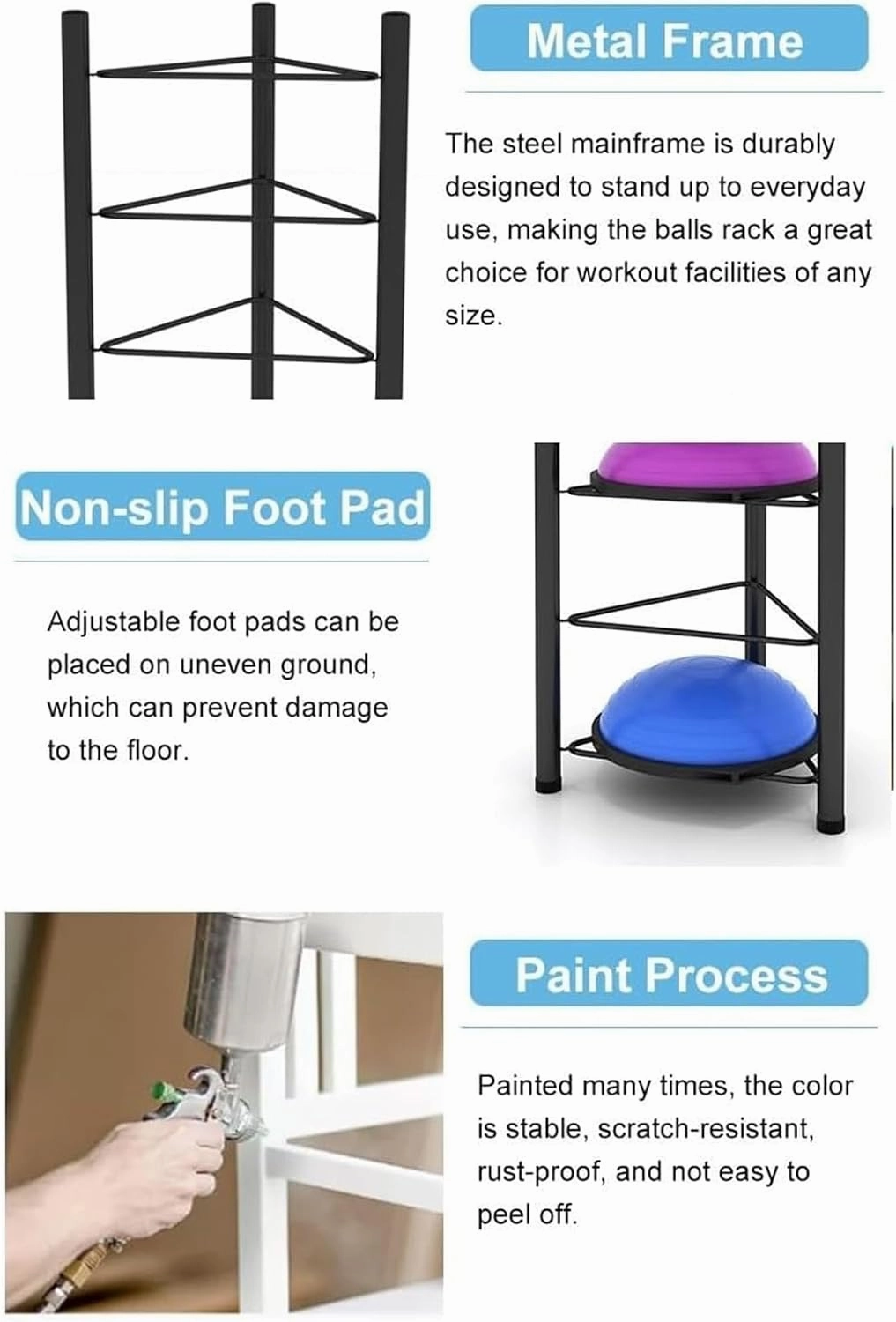 Exercise Ball Rack - Half Balance Ball Storage Rack, Free Standing Organizer for Bosu, Slam, Bowling, and Medicine Balls - Durable Exercise Equipment Holder