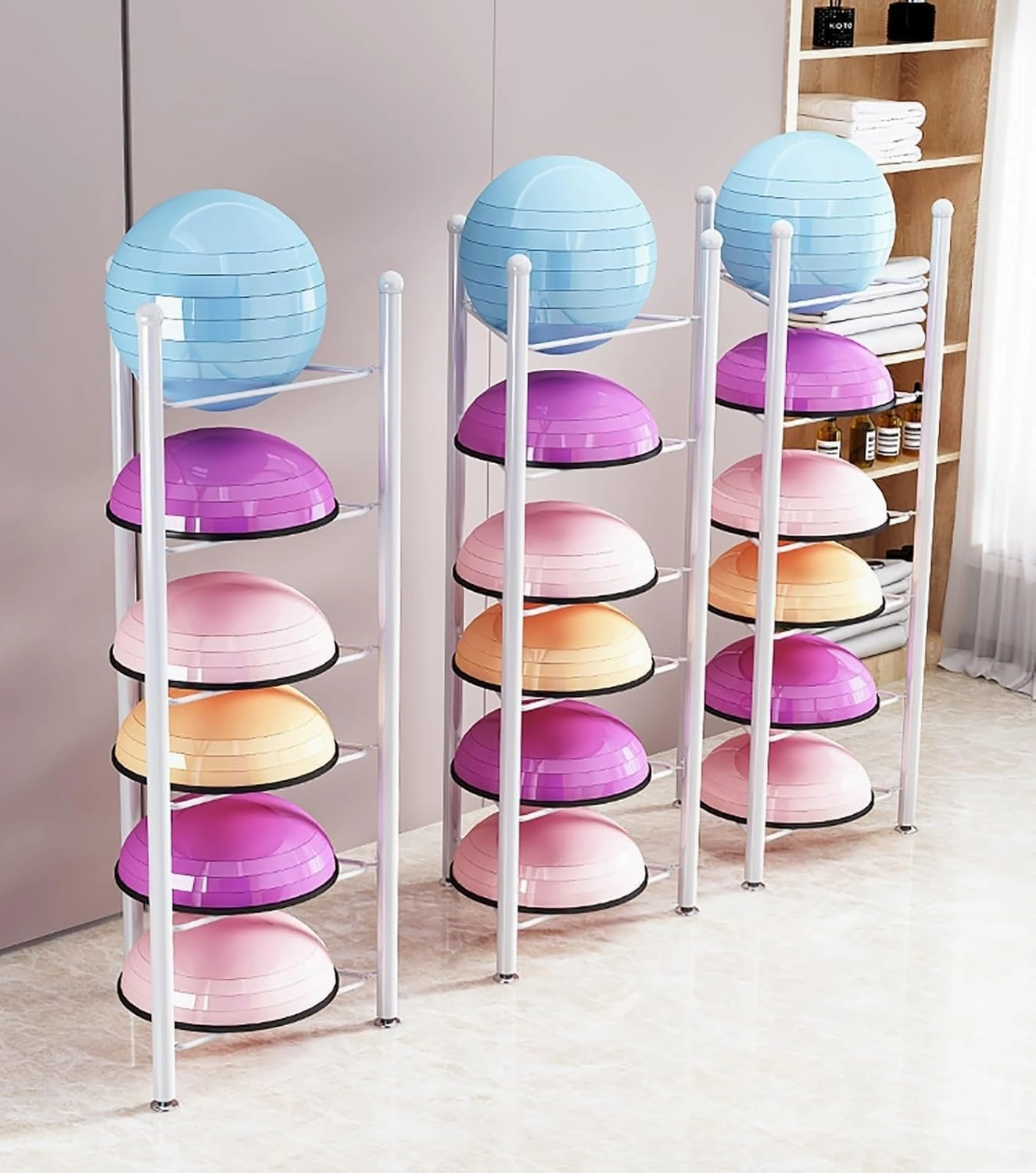 Exercise Ball Rack - Half Balance Ball Storage Rack, Free Standing Organizer for Bosu, Slam, Bowling, and Medicine Balls - Durable Exercise Equipment Holder