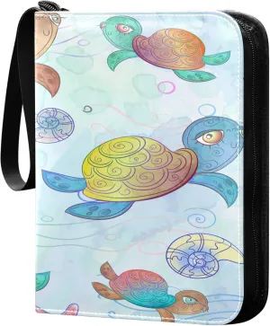 Exnundod 4 Pocket Trading Card Binder Colorful Sea Turtle PU Leather Card Collection Binder Cute Seashell Starfish Sports Card Binder 400 Cards Organizer Trading Card Albums for Cards