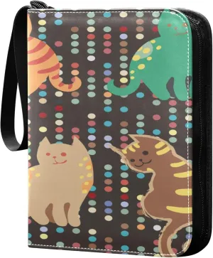 Exnundod 4 Pocket Trading Card Binder Cute Cartoon Cats PU Leather Card Collection Binder Colorful Dots 400 Cards Organizer Binder Collectible Trading Card Albums for Sports Game Card