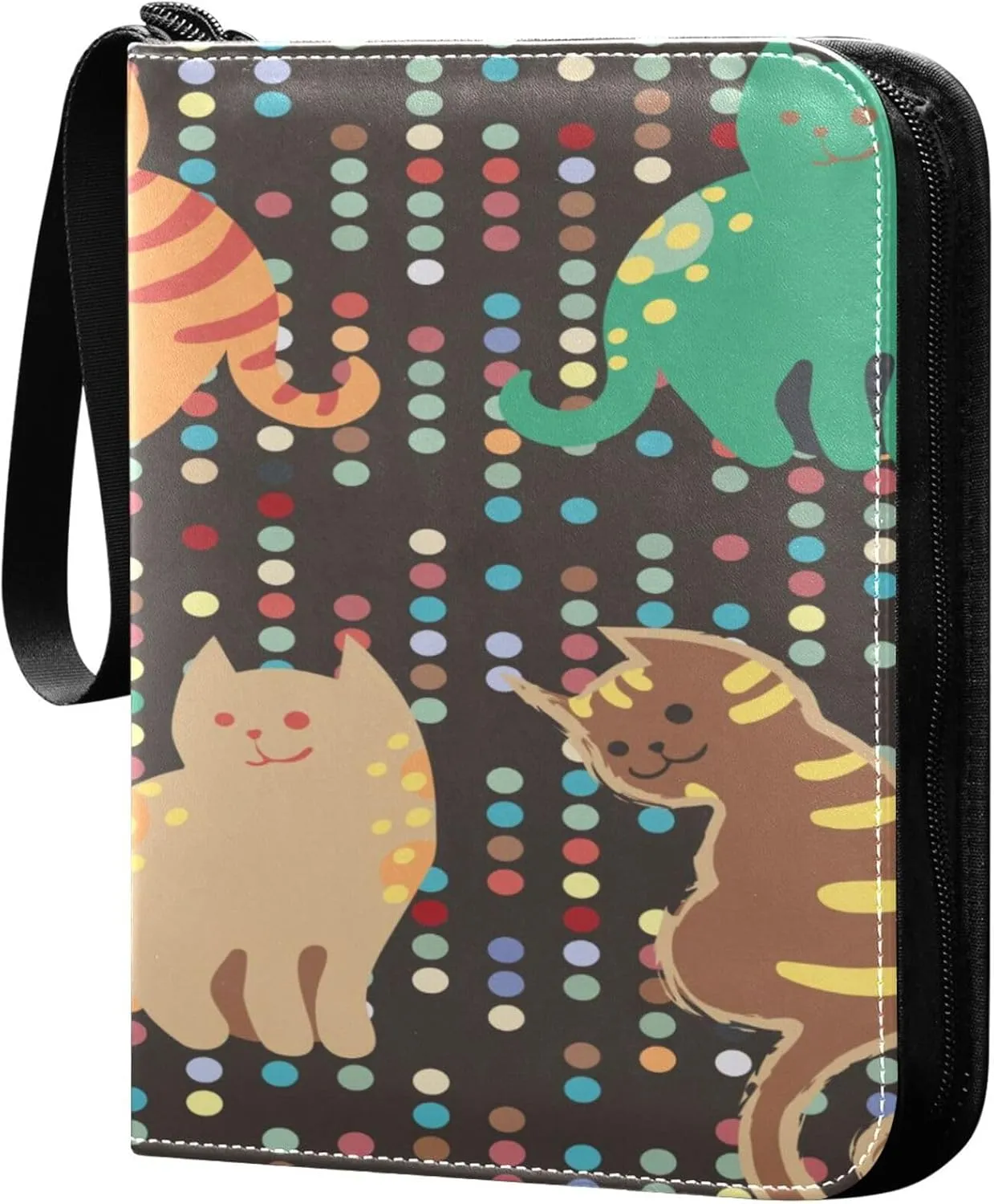 Exnundod 4 Pocket Trading Card Binder Cute Cartoon Cats PU Leather Card Collection Binder Colorful Dots 400 Cards Organizer Binder Collectible Trading Card Albums for Sports Game Card