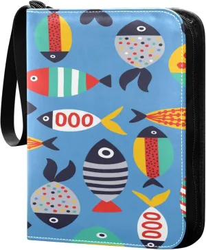 Exnundod Cute Fish Trading Card Binder for Cards, Colorful Card Album 4-Pockets for 400 Cards with Removable Sleeves PU Baseball Card Holder Football Sports Card Collection