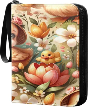Exnundod Cute Happy Duck Trading Card Binder for Cards, Colorful Flower Card Album 4-Pockets for 400 Cards with Removable Sleeves PU Baseball Card Holder Football Sports Card Collection