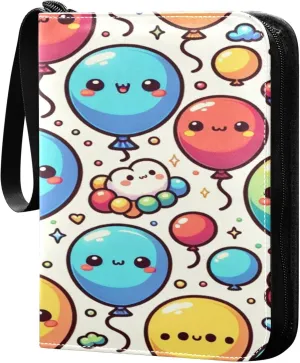 Exnundod Sport Card Binder Cute Colorful Cartoon Balloon 4 Pocket Trading Card Binder PU Leather Card Collection 400 Cards Organizer Trading Card Albums for Sports Game Card