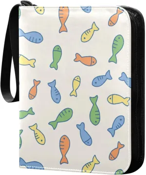 Exnundod Trading Card Binder for Cards Cute Colorful Little Fishes Pattern Card Album 4-Pockets 400 Cards Removable Sleeves PU Baseball Card Holder Football Sports Card Collection
