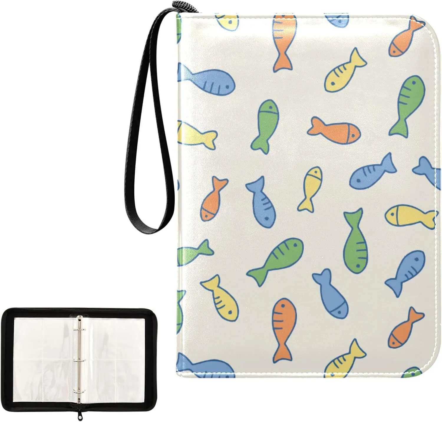 Exnundod Trading Card Binder for Cards Cute Colorful Little Fishes Pattern Card Album 4-Pockets 400 Cards Removable Sleeves PU Baseball Card Holder Football Sports Card Collection