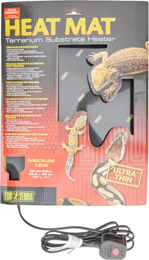 Exo Terra Heat Mat - Reptile Terrarium Substrate Heater for Safe, Even Heating | Ideal for Tropical & Temperate Reptile Environments - 16 Watt, Medium