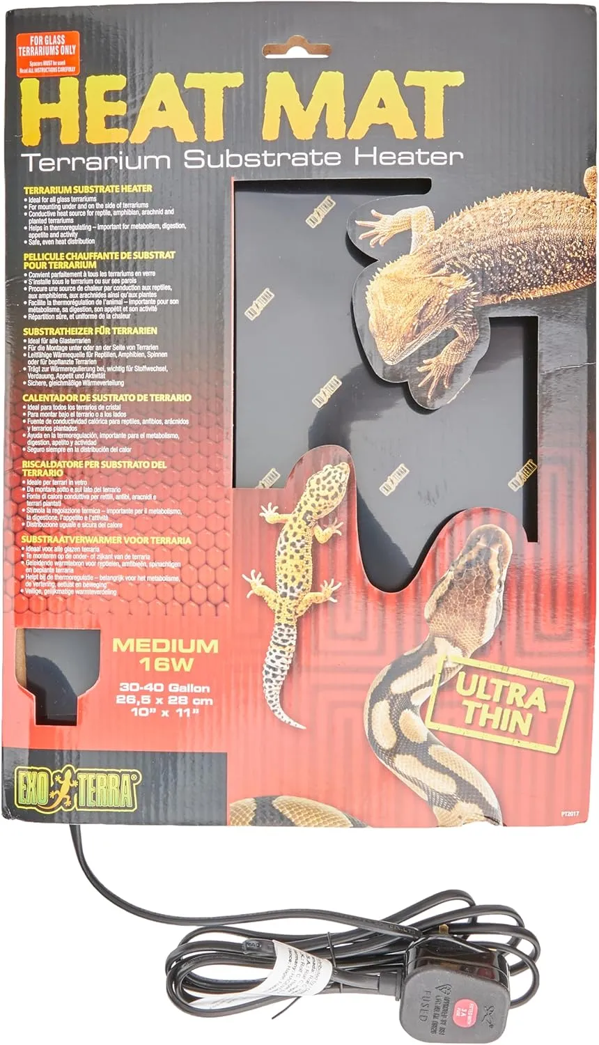 Exo Terra Heat Mat - Reptile Terrarium Substrate Heater for Safe, Even Heating | Ideal for Tropical & Temperate Reptile Environments - 16 Watt, Medium