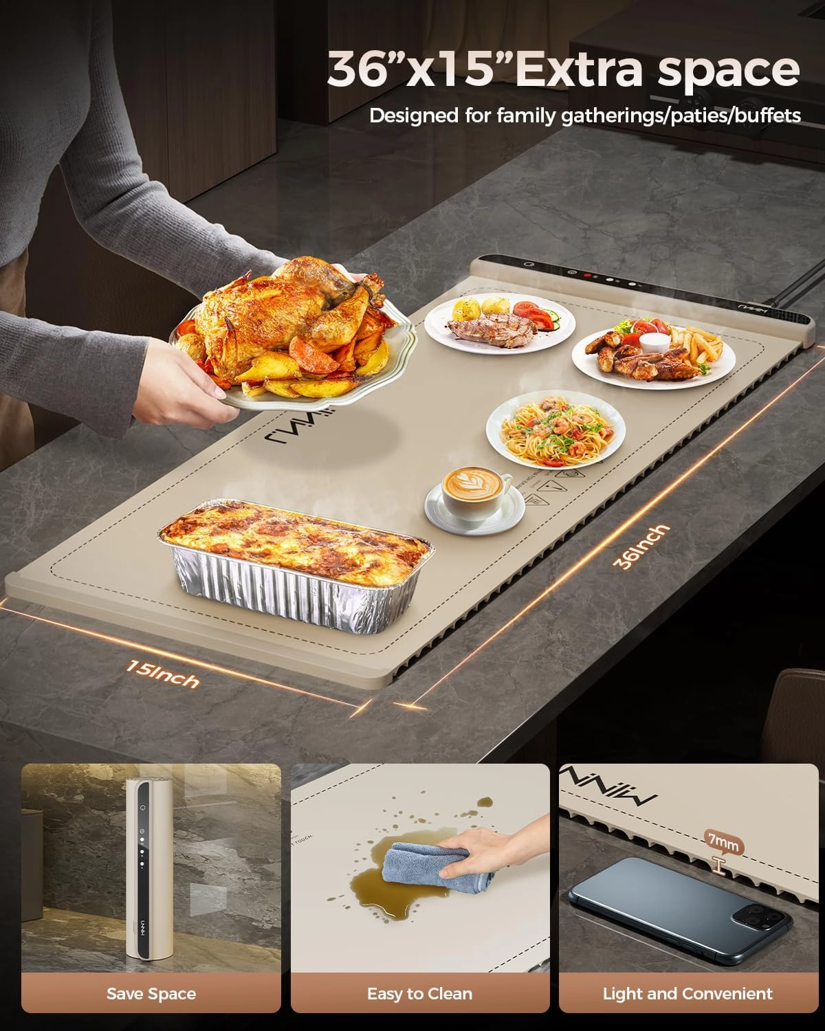 Extra Large Food Warming Mat, 36x15 Inch Electric Heating Tray for Parties, Buffets, and Family Gatherings