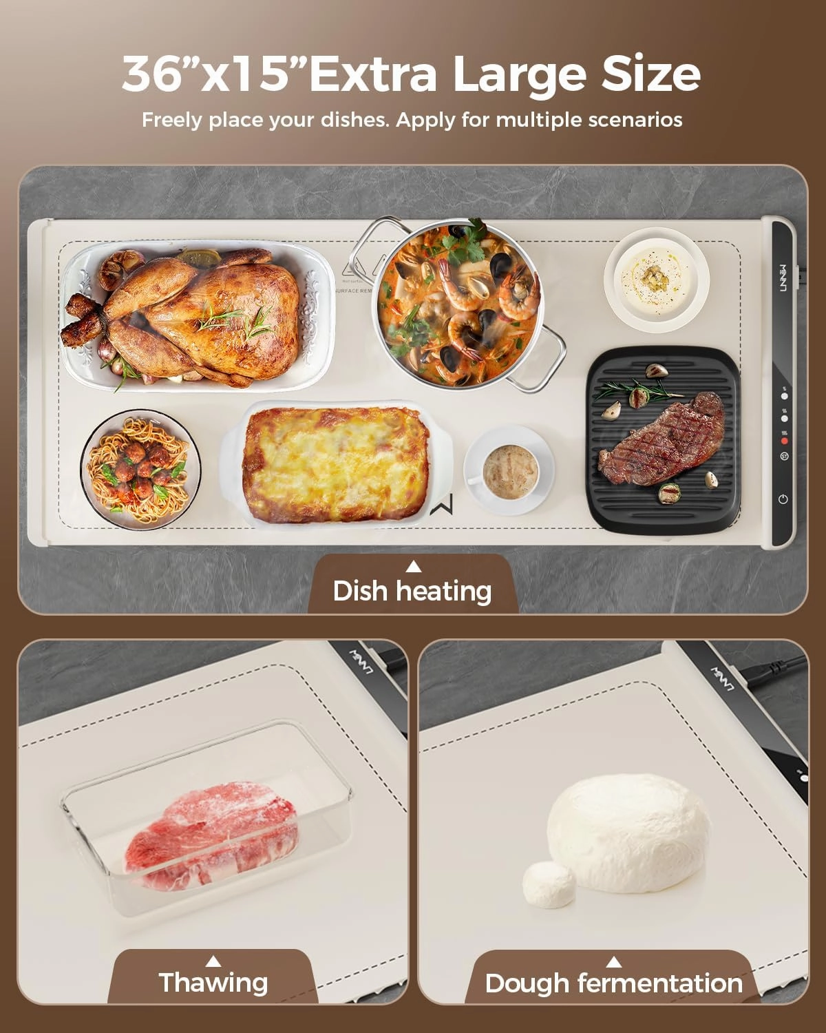 Extra Large Food Warming Mat, 36x15 Inch Electric Heating Tray for Parties, Buffets, and Family Gatherings