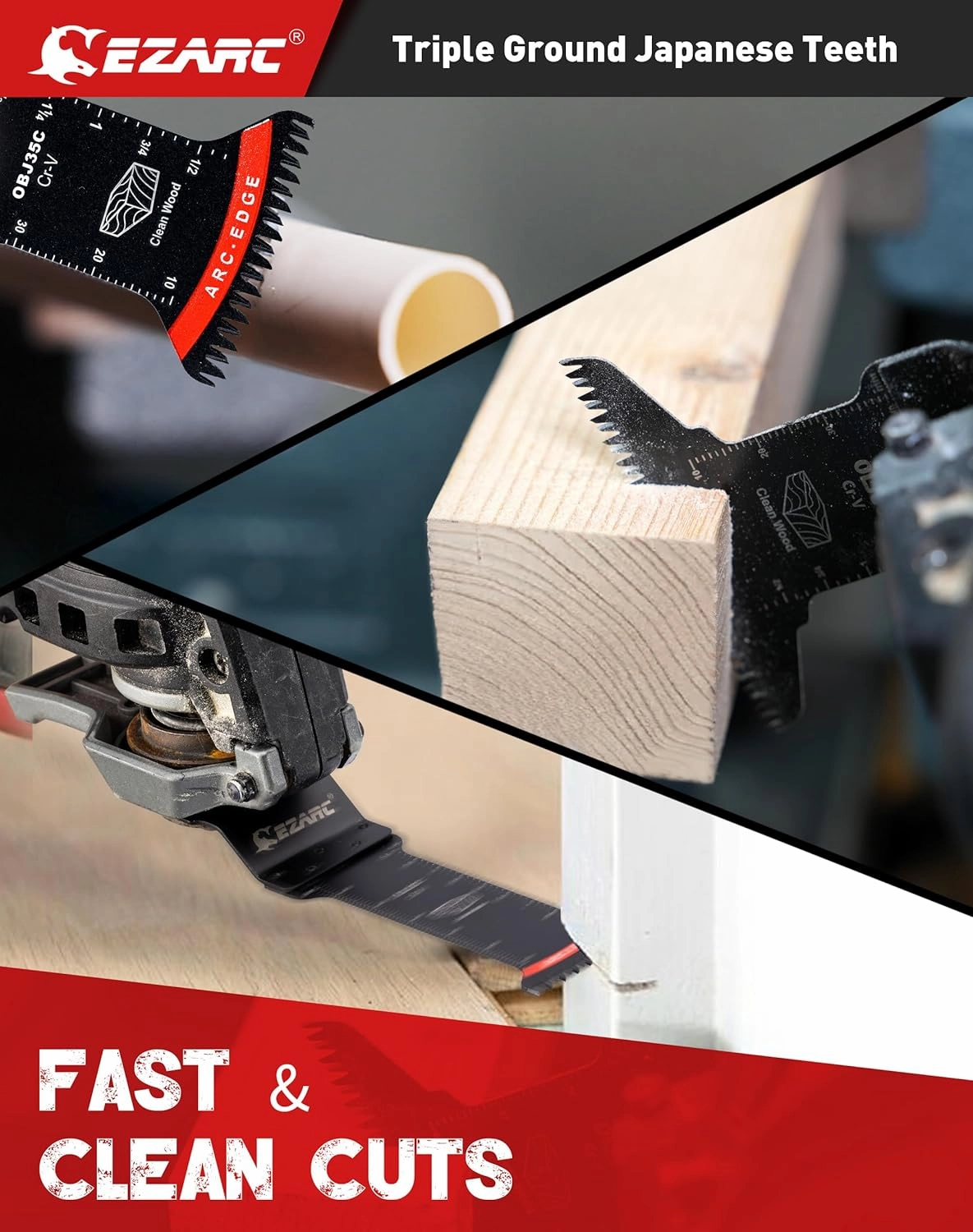 EZARC 7PCS Oscillating Saw Blades, Titanium Multitool Blades for Wood Metal, Multitool Blades Kits with Arc Edge Japanese Teeth Fit Dewalt Milwaukee Bosch