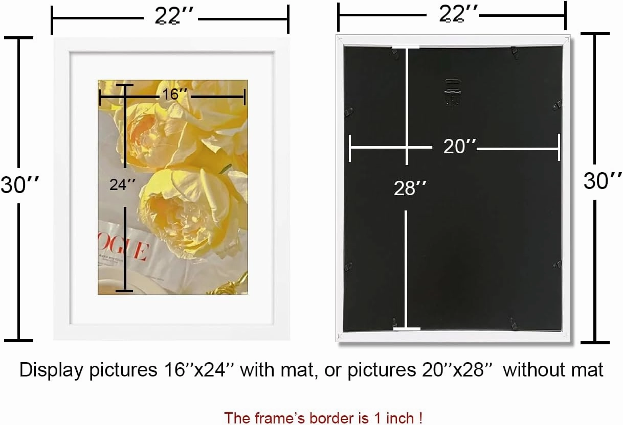 EZOOZE 20x28 Frame White Picture Frame-1PCS, Display 16x24 inch Photos with Mat Or 20x28 inch Print without Mat, Home Wall Decor