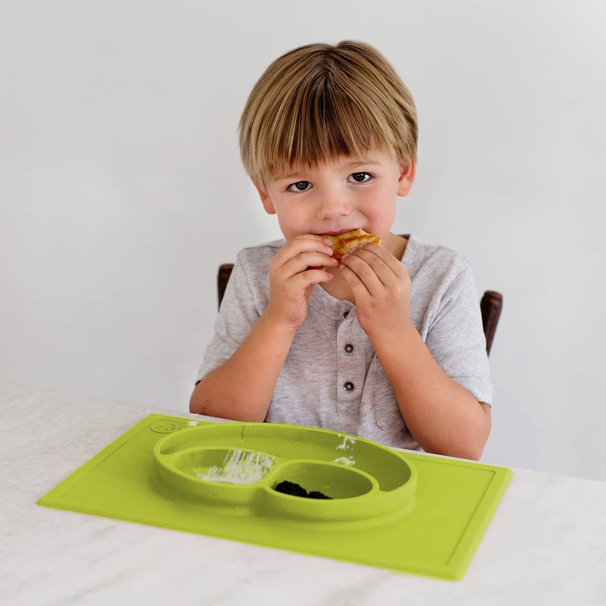 ezpz Happy Mat - 24 Months  (Lime) - 100% Silicone Suction Plate with Built-in Placemat for Toddlers   Preschoolers - Divided Toddler Plates - Toddler Essentials…