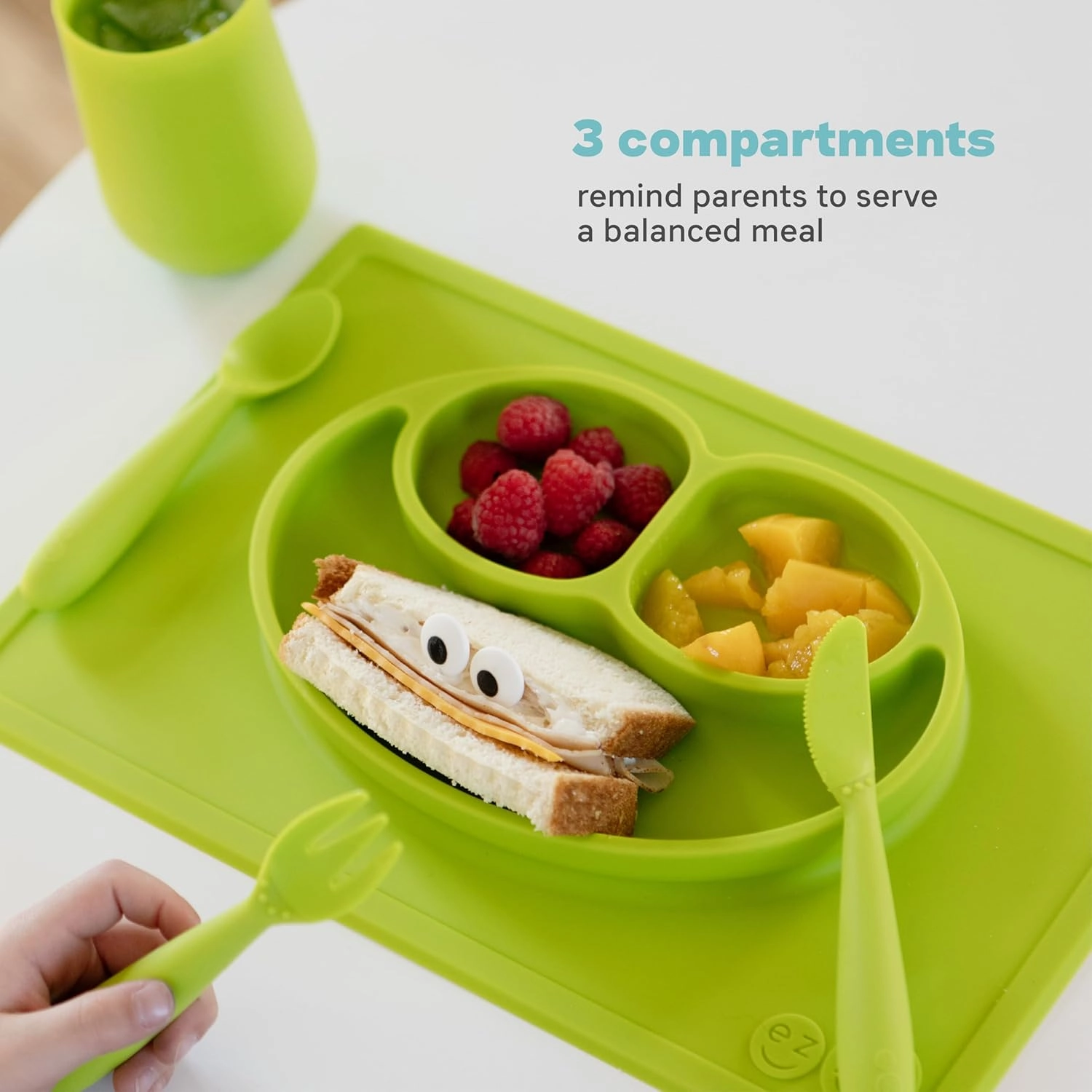 ezpz Happy Mat - 24 Months  (Lime) - 100% Silicone Suction Plate with Built-in Placemat for Toddlers   Preschoolers - Divided Toddler Plates - Toddler Essentials…