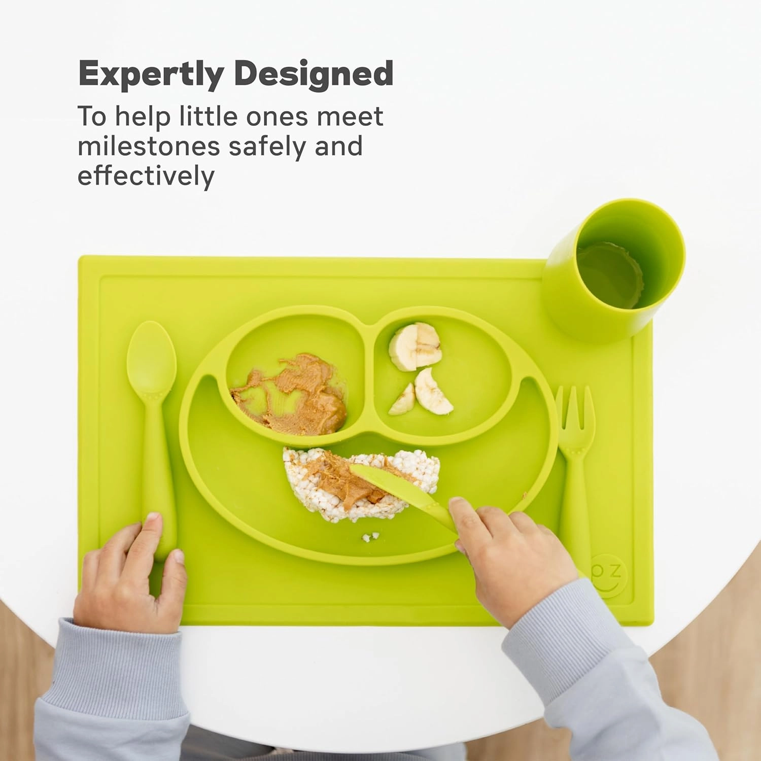 ezpz Happy Mat - 24 Months  (Lime) - 100% Silicone Suction Plate with Built-in Placemat for Toddlers   Preschoolers - Divided Toddler Plates - Toddler Essentials…