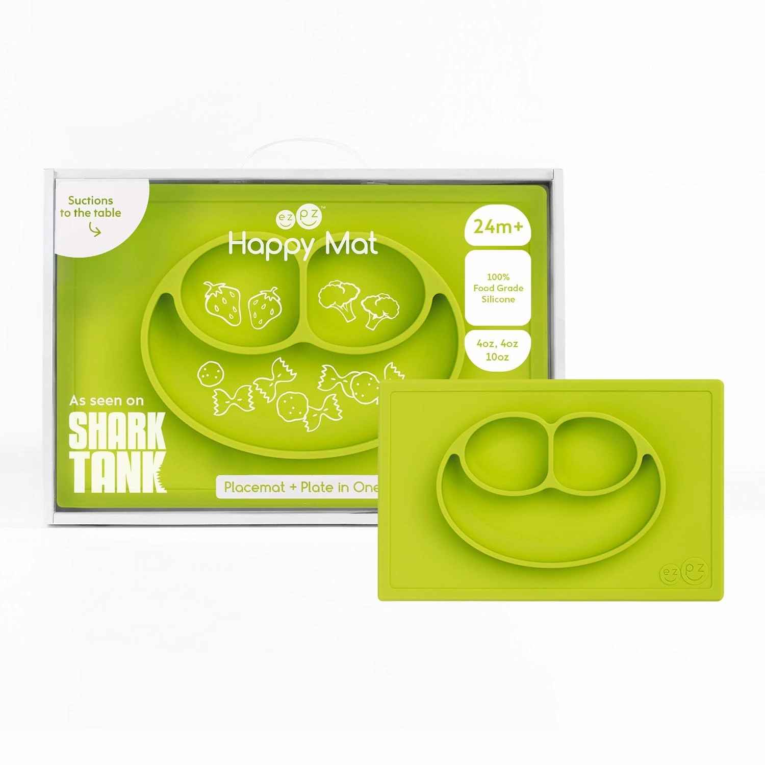 ezpz Happy Mat - 24 Months  (Lime) - 100% Silicone Suction Plate with Built-in Placemat for Toddlers   Preschoolers - Divided Toddler Plates - Toddler Essentials…