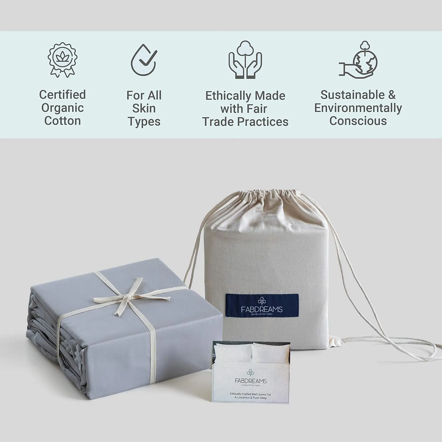 FABDREAMS 100% Organic Cotton Queen Sheet Set | 400 Thread Count|Luxury Hotel Collection|GOTS Certified Premium Long Staple Cotton|Elasticised 17" Deep Pockets|Smoother than Egyptian Cotton|Light Gray