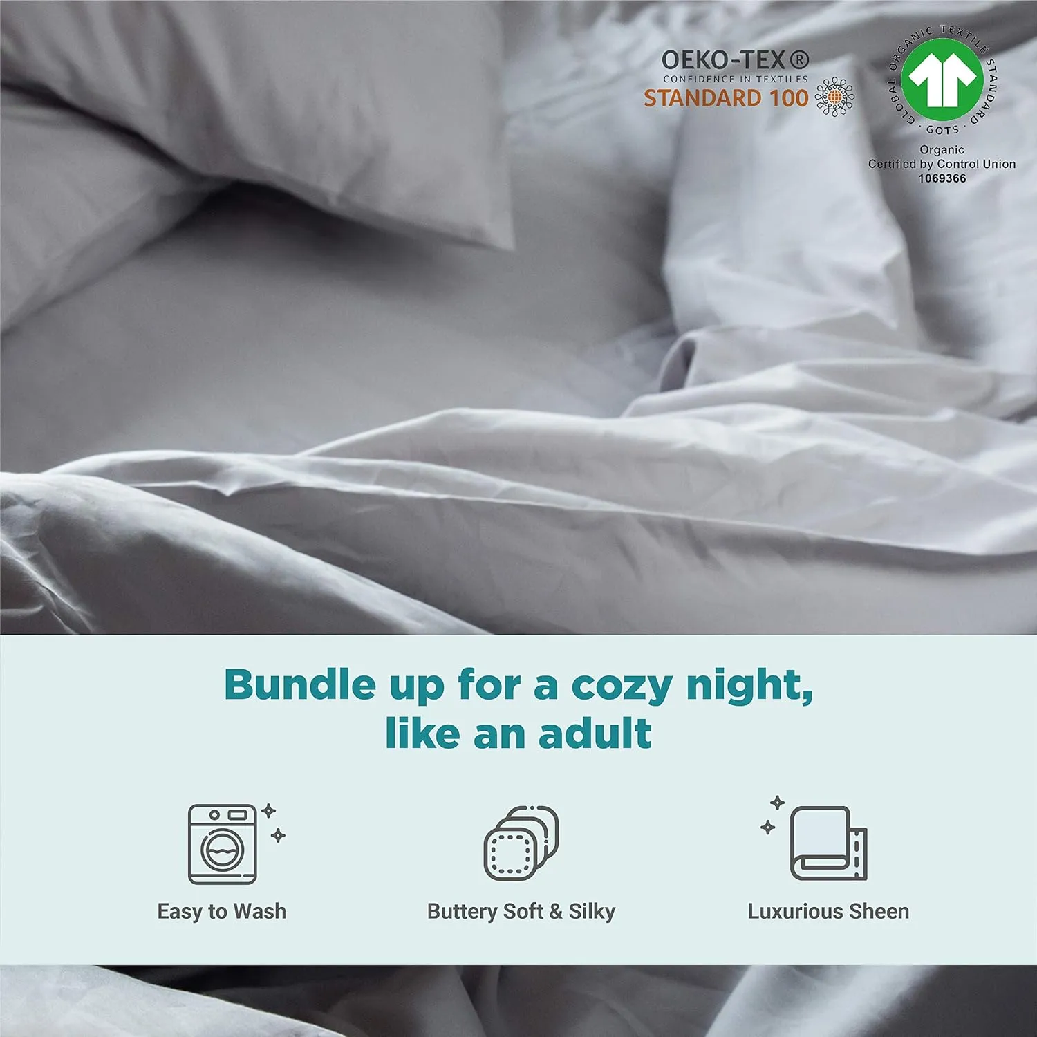 FABDREAMS 100% Organic Cotton Queen Sheet Set | 400 Thread Count|Luxury Hotel Collection|GOTS Certified Premium Long Staple Cotton|Elasticised 17" Deep Pockets|Smoother than Egyptian Cotton|Light Gray