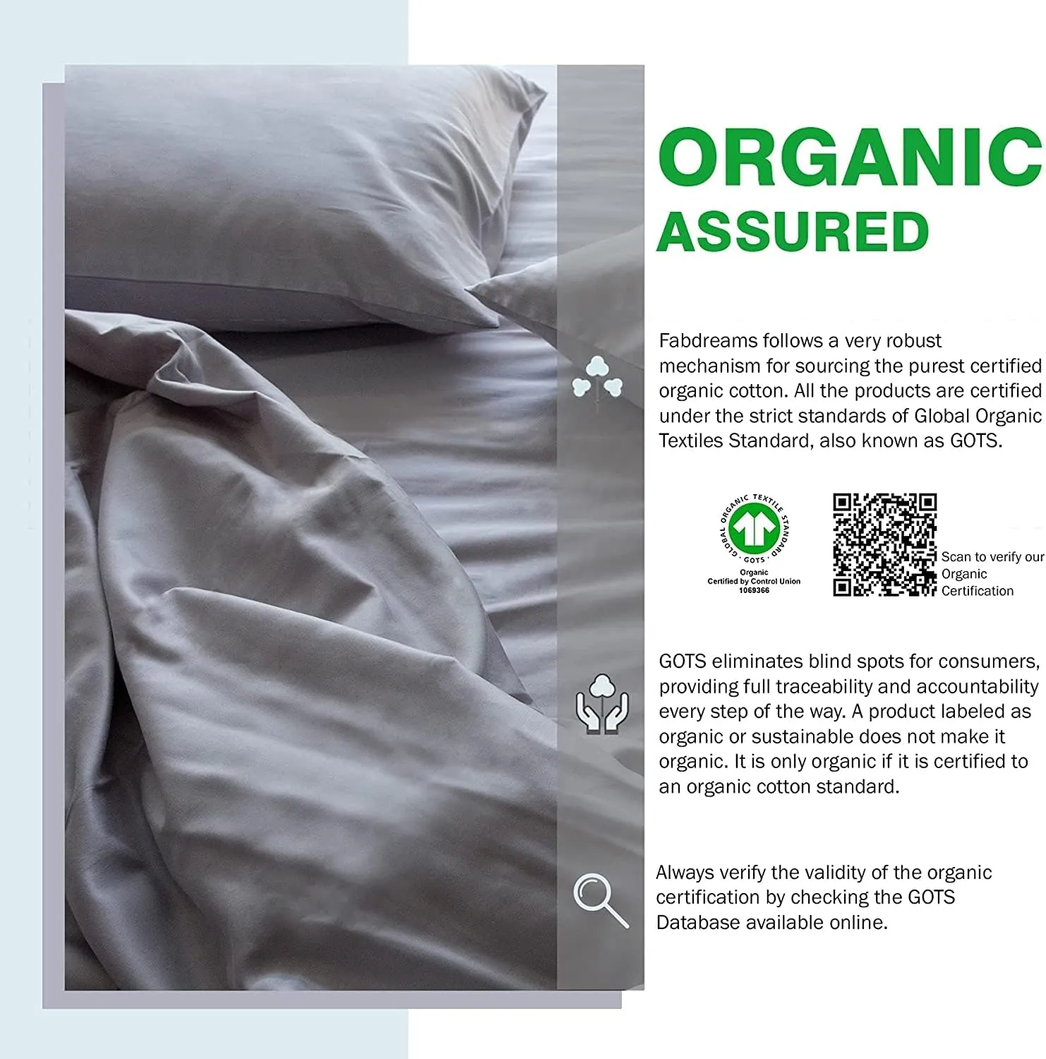 FABDREAMS 100% Organic Cotton Queen Sheet Set | 400 Thread Count|Luxury Hotel Collection|GOTS Certified Premium Long Staple Cotton|Elasticised 17" Deep Pockets|Smoother than Egyptian Cotton|Light Gray