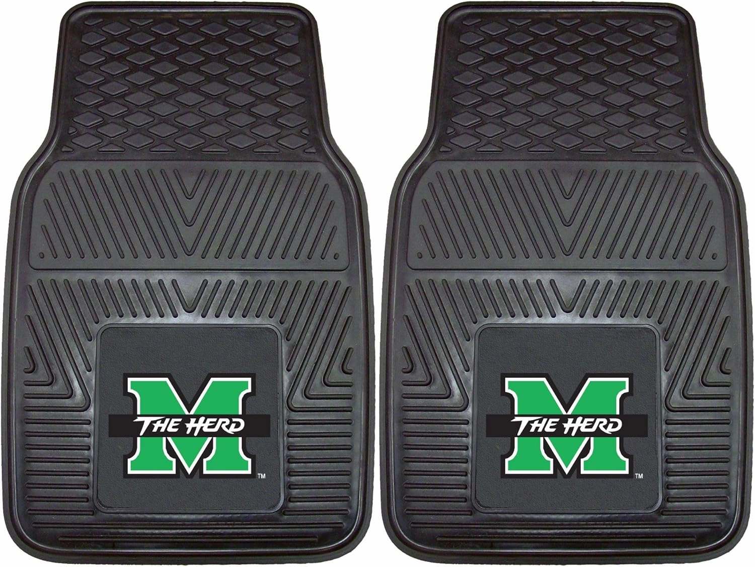 FANMATS 12823 Marshall Thundering Herd 2-Piece Heavy Duty Vinyl Car Mat Set, Front Row Floor Mats, All Weather Protection, Universal Fit, Deep Resevoir Design