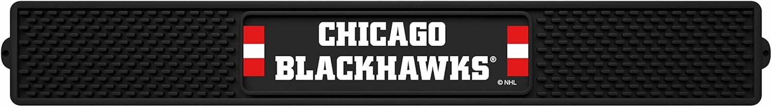 FANMATS 14061 Chicago Blackhawks Drink Bar Mat - 3.25in. x 24in. - Durable Dish Drying Mat, Easy Clean, Counter Mat